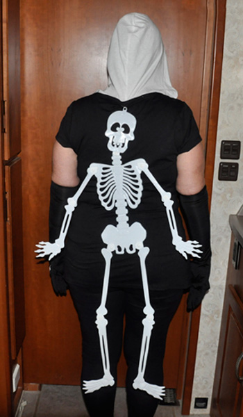 Karen Duquette as a skeleton