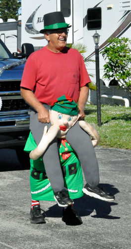 Christmas parade in the RV Park - a leprechaun