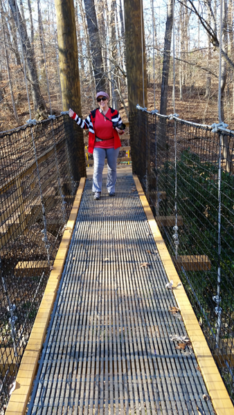 Karen Duquette on the swinging bridge