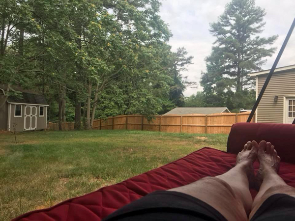 Karen Duquette relaxing in her hamock