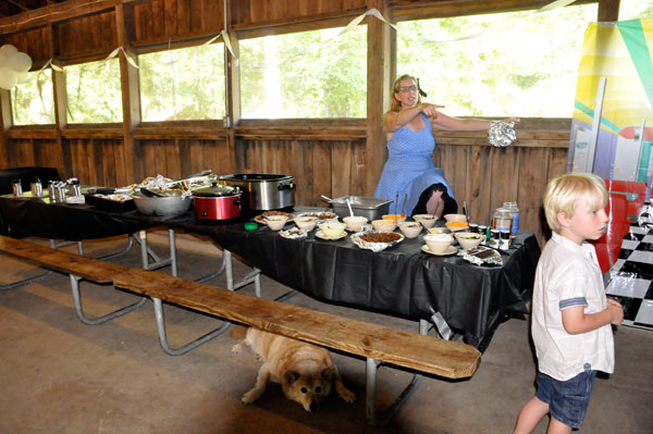 Debra setting up some food