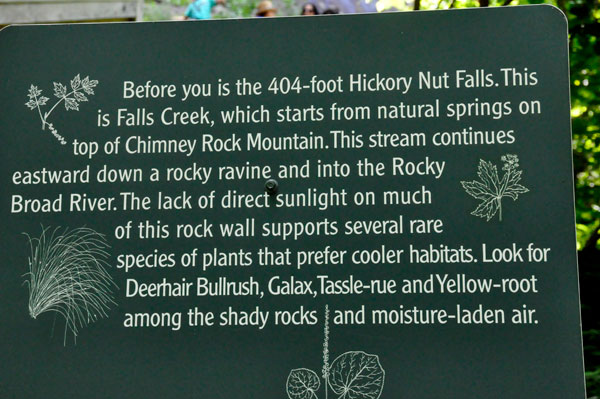 sign about Hickory Nut Falls