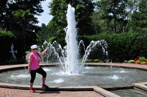 Karen Duquette at the water fountain