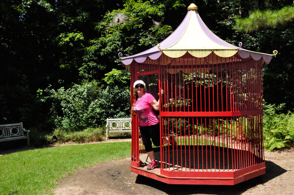 Karen Duquette rides inside The Aviary