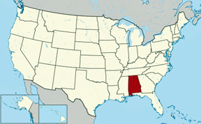 USA map showing location of the state of Alabama