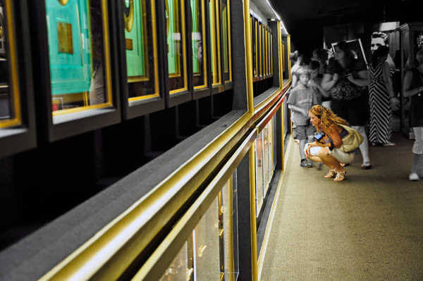 Karen's sister Ilse in Elvis' trophy room