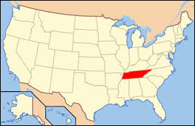 USA map showing location of Tennessee