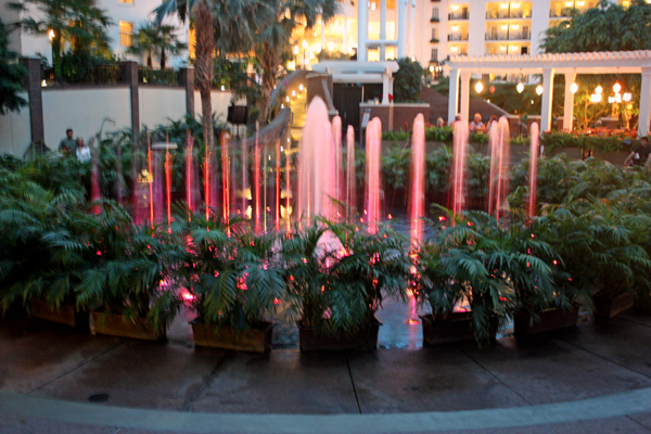 colorful waterfall inside the Gaylord Opryland Hotel