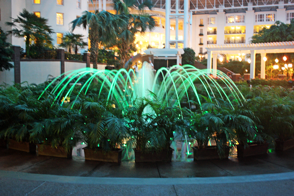 colorful waterfall inside the Gaylord Opryland Hotel