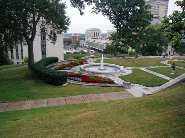 water fountain and flowers