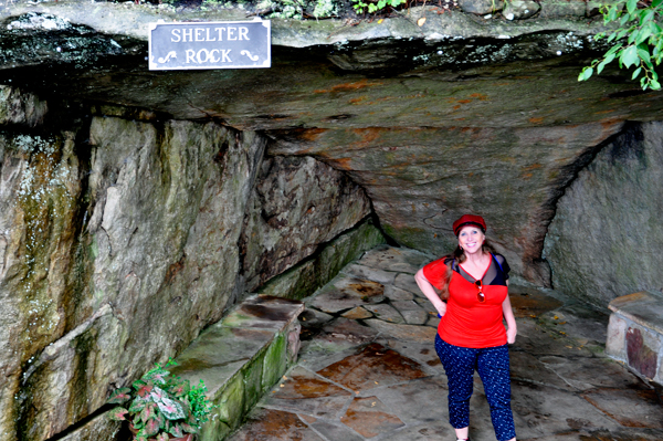 Karen Duquette under Shelter Rock at Rock City