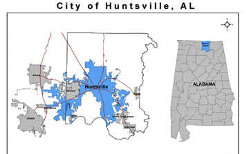 Map of Alabama showing location of Huntsville