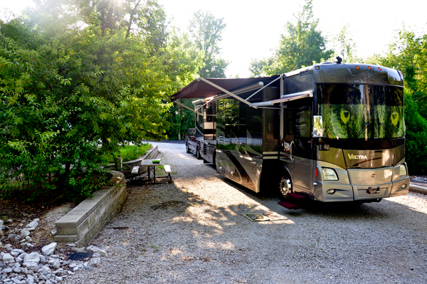 The RV of the two RV Gypsies in its new yard