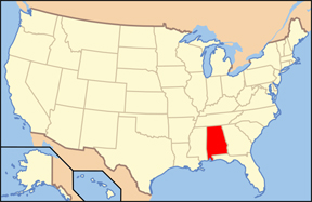 map of the USA showing location of Alabama