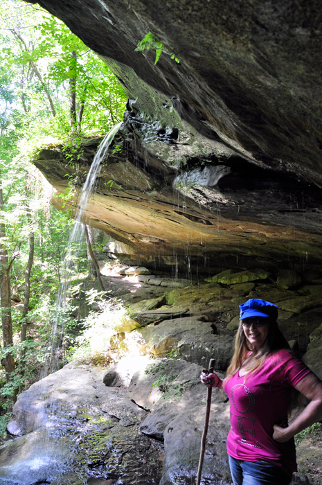 Karen Duquette by the waterfall