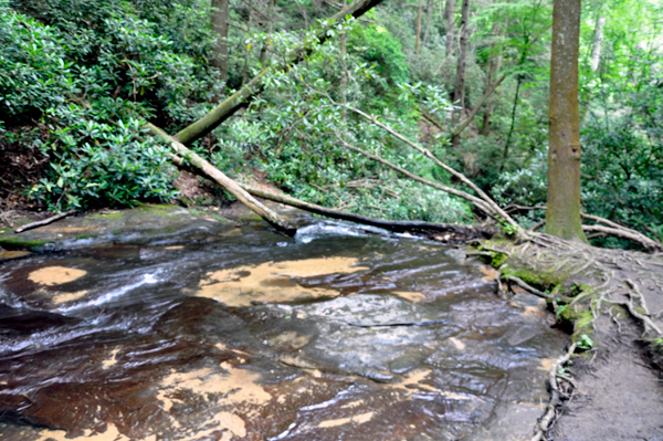 water flowing past the two RV Gypsies and over a ledge