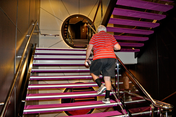 Lee on one of the staircases on the ship