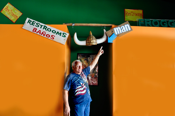 restroom sign and Lee Duquette