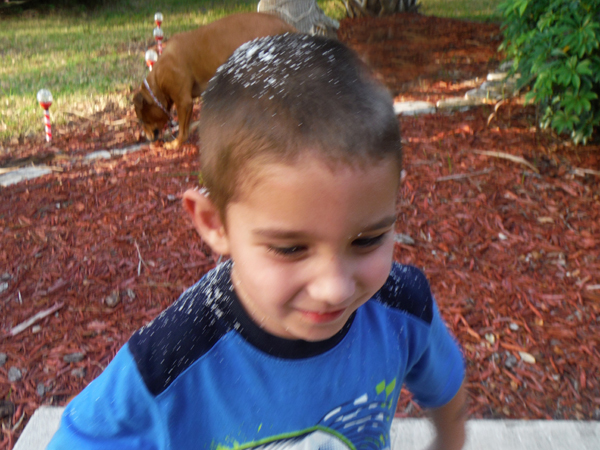 snow on Anthony's head