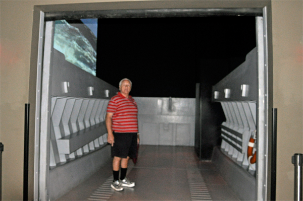 Lee Duquette inside a mock-up of a landing craft