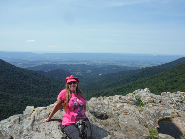 Karen Duquette taking a break in Shenandoah National Park