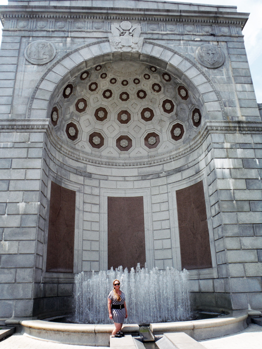 Karen Duquette at the Memorial's entrance