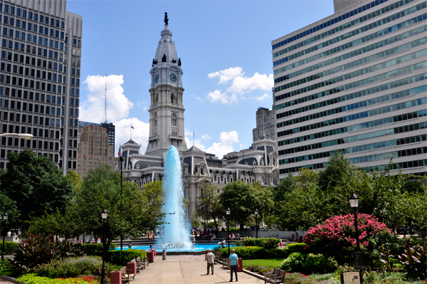 blue water fountain