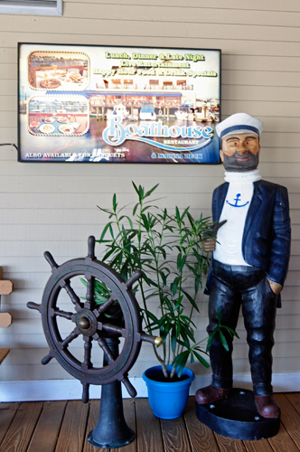 Captain Dude inside the Boathouse Restaurant