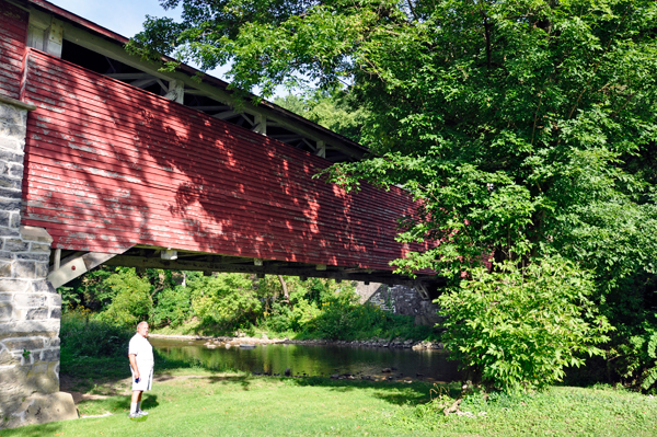 Lee Duquette approaching Guth's Covered Bridge