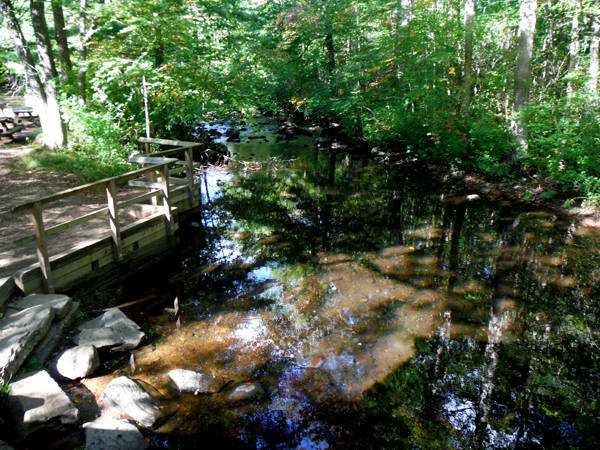 view towards the parkiong lot from the covered bridge