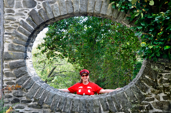 Karen Duquette looking through the oval aperture