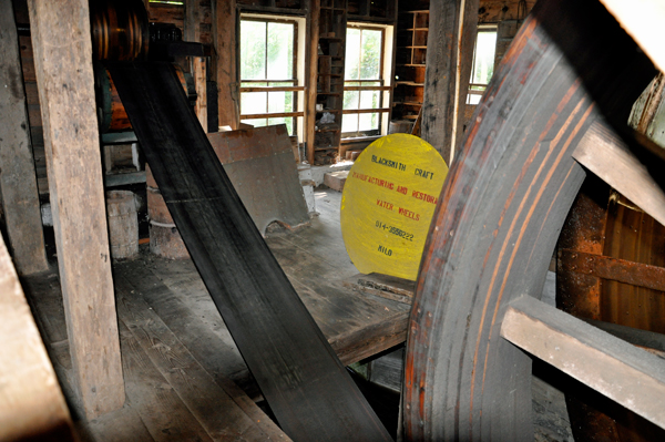 the water wheel inside the Jervis Gordon Grist Mill