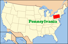 USA map showing location of Pennsylvania