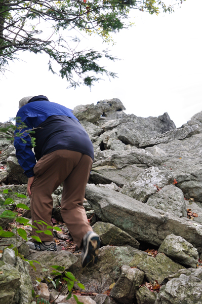 Lee Duquette on the rocky trail at Hawk Mountain