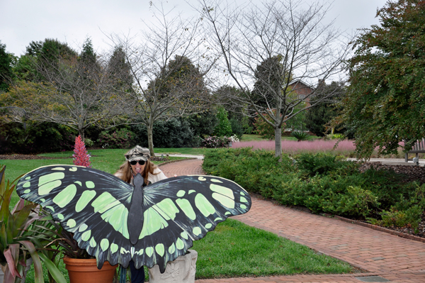 Karen Duquette and a giant butterfly