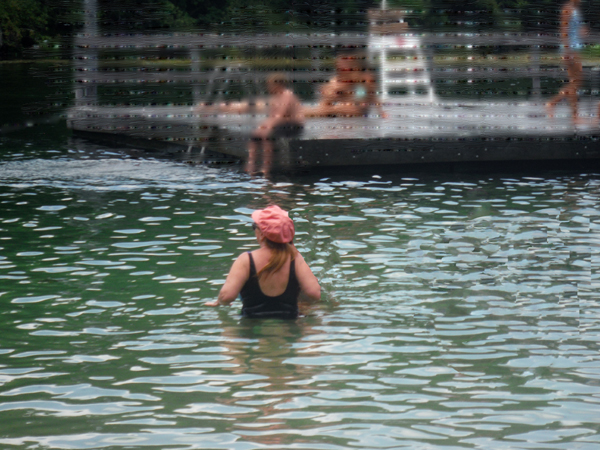 Karen Duquette in the icy cold water