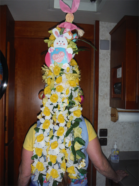 the back of Karen Duquette's Easter Bonnet