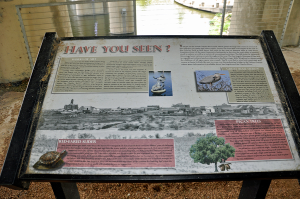 Informative signs under the bridge