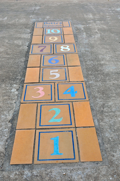 hopscotch painted on the low bridge