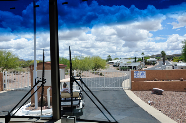 gate to Queeen Valley RV Resort.