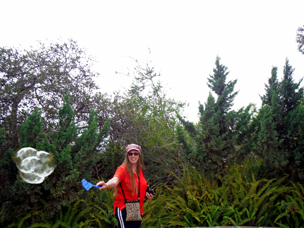 Karen playing with bubbles.