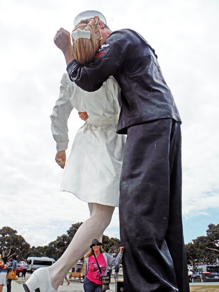 Karen Duquette and The Unconditional Surrender Statue in San Diego