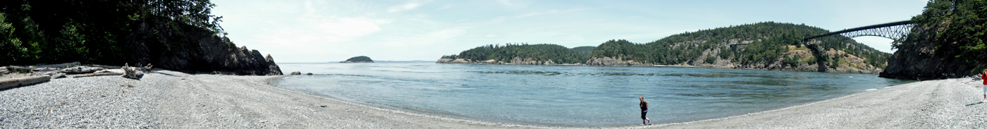 panorama of the bridge and the beach and Karen