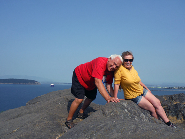 The two RV Gypsies have fun climbing on the boulders