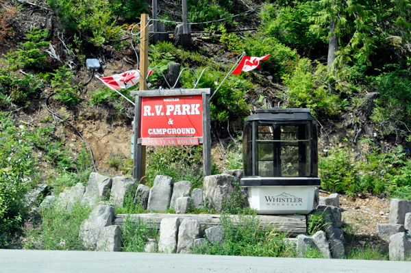 the entrance to Whistler RV Park