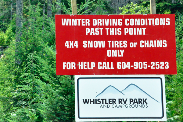 sign at entrance of Whistler RV Park