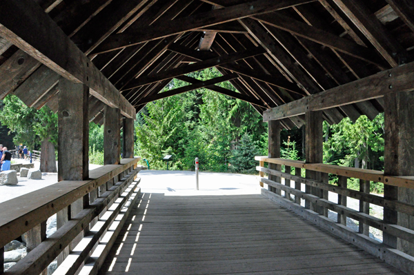 short covered bridge over a creek