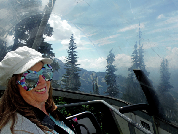Karen Duquette on the ski lift