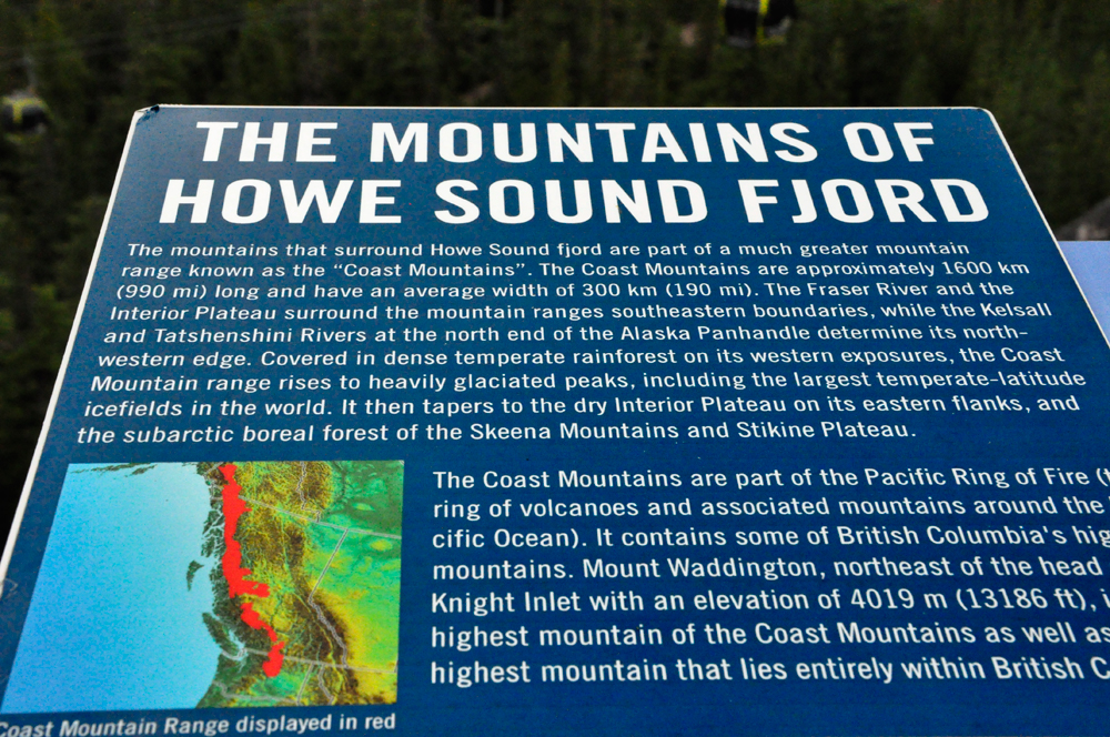 sign about the mountains of Howe Sound Fjord