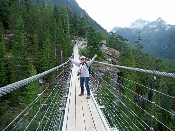 Karen Duquette on the suspension bridge